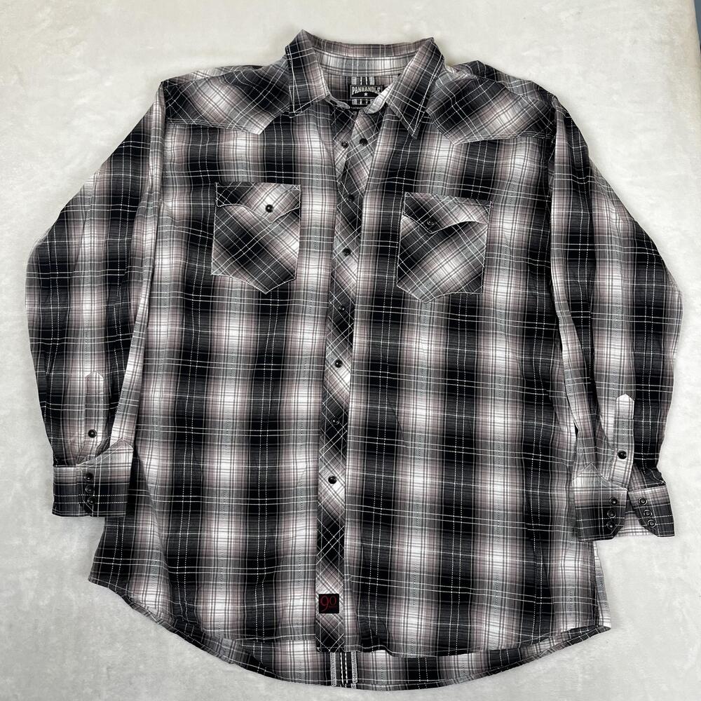 Panhandle Slim Shirt Mens 2XL Gray Plaid Long Sleeve Western Snap Front Casual